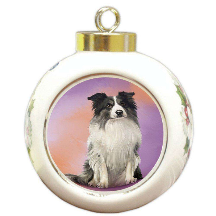 Border Collie Dog Round Ball Christmas Ornament RBPOR48295
