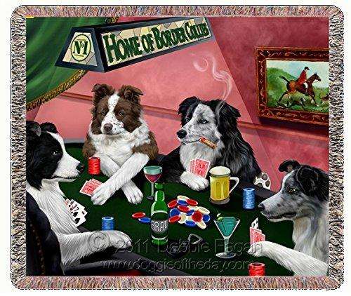Border Collie Dogs Playing Poker Woven Throw Blanket 54 x 38