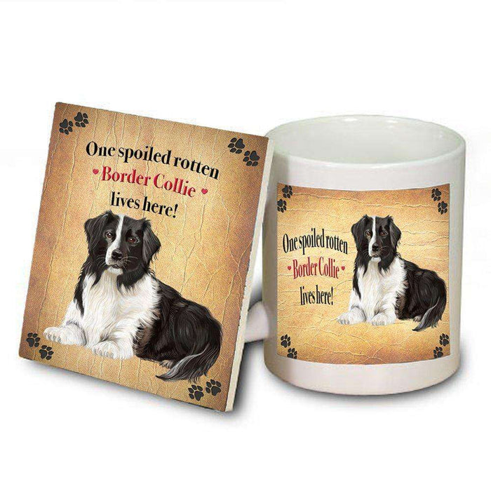 Border Collie Portrait Spoiled Rotten Dog Coaster and Mug Combo Gift Set