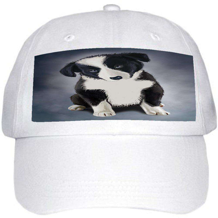 Border Collie Puppy Dog Ball Hat Cap Off White
