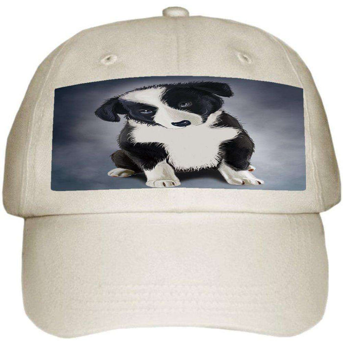Border Collie Puppy Dog Ball Hat Cap Off White