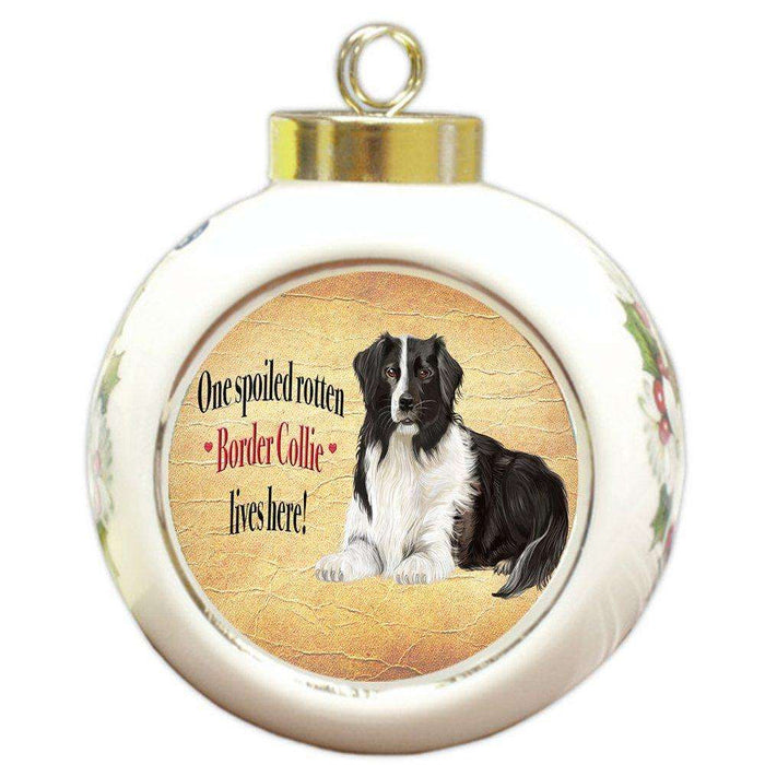 Border Collie Spoiled Rotten Dog Round Ceramic Christmas Ornament
