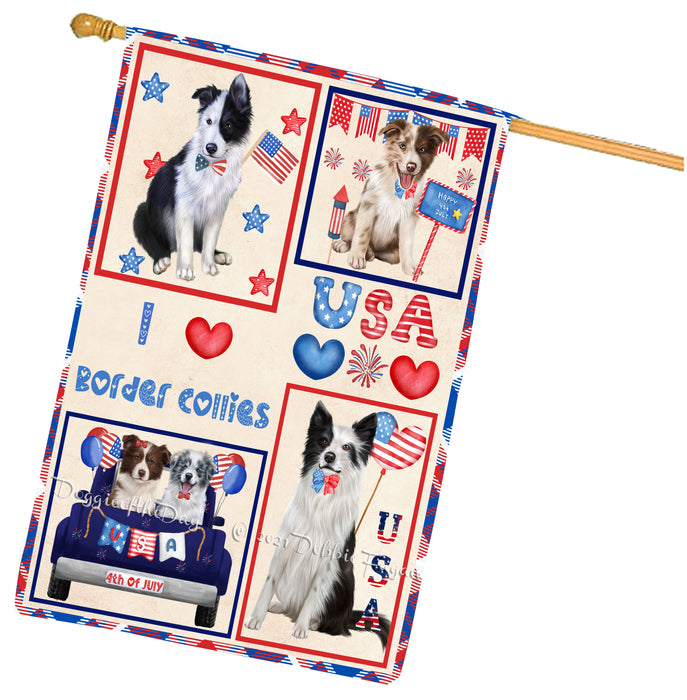 4th of July Independence Day I Love USA Border Collie Dogs House flag FLG66935