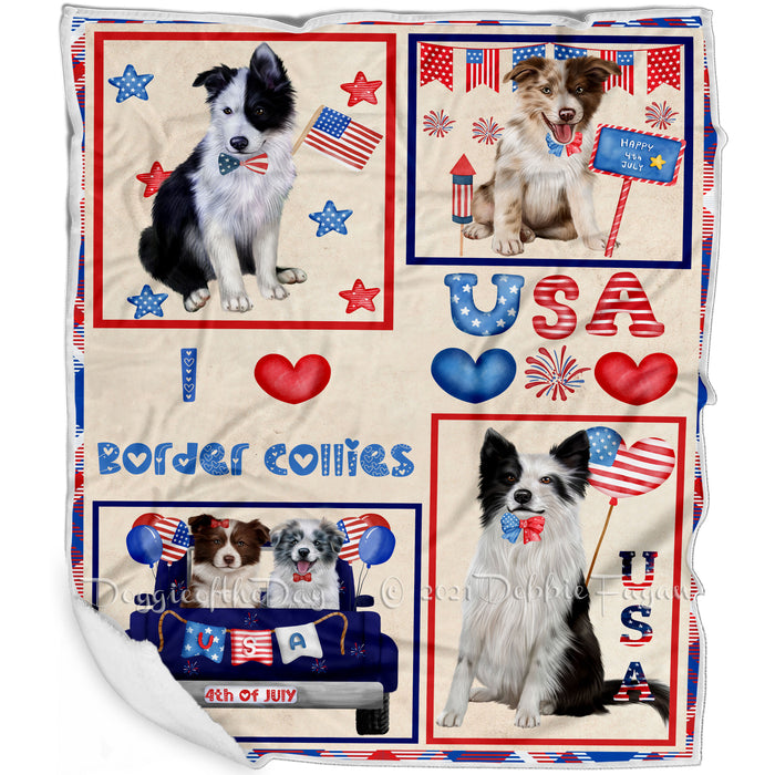 4th of July Independence Day I Love USA Border Collie Dogs Blanket BLNKT143482