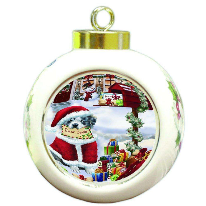 Border Collies Dear Santa Letter Christmas Holiday Mailbox Dog Round Ball Ornament D093