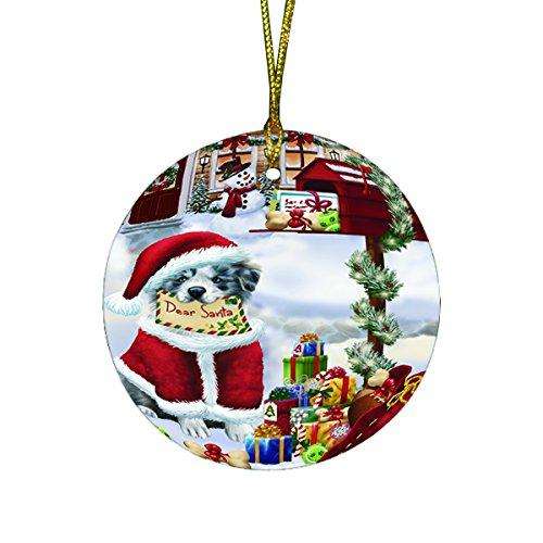 Border Collies Dear Santa Letter Christmas Holiday Mailbox Dog Round Ornament D093