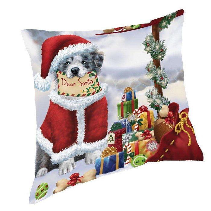 Border Collies Dear Santa Letter Christmas Holiday Mailbox Dog Throw Pillow
