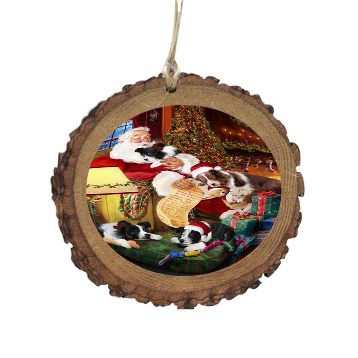 Border Collies Dog and Puppies Sleeping with Santa Wooden Christmas Ornament WOR49255