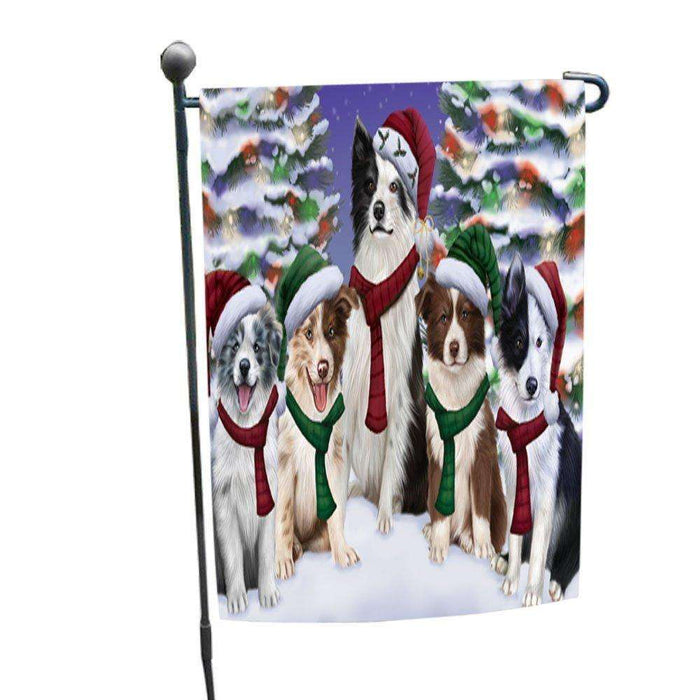Border Collies Dog Christmas Family Portrait in Holiday Scenic Background Garden Flag