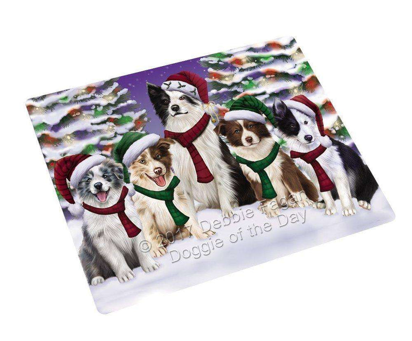 Border Collies Dog Christmas Family Portrait in Holiday Scenic Background Tempered Cutting Board