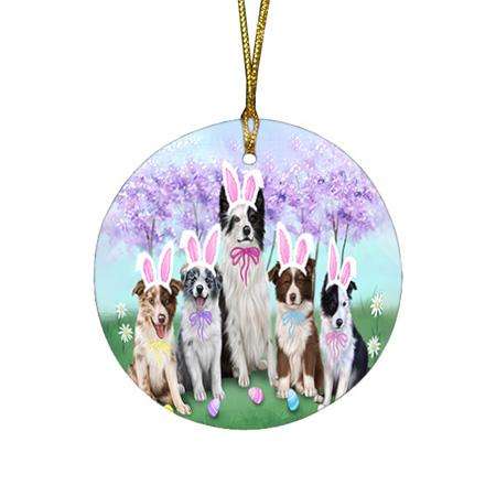 Border Collies Dog Easter Holiday Round Flat Christmas Ornament RFPOR49046