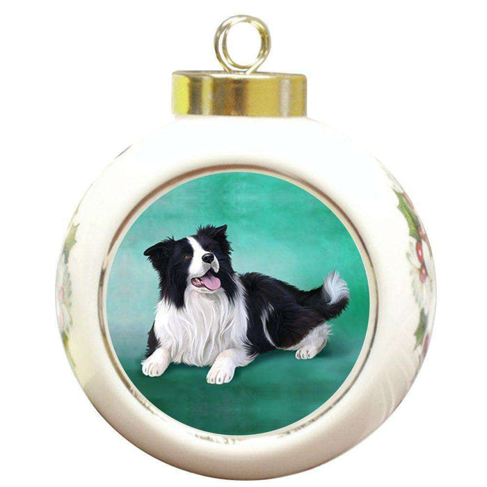 Border Collies Dog Round Ceramic Christmas Ornament