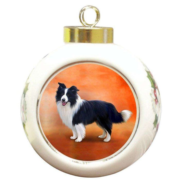 Border Collies Dog Round Ceramic Christmas Ornament