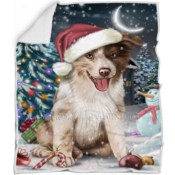 Have a Holly Jolly Christmas Border Collie Dog in Holiday Background Blanket D070