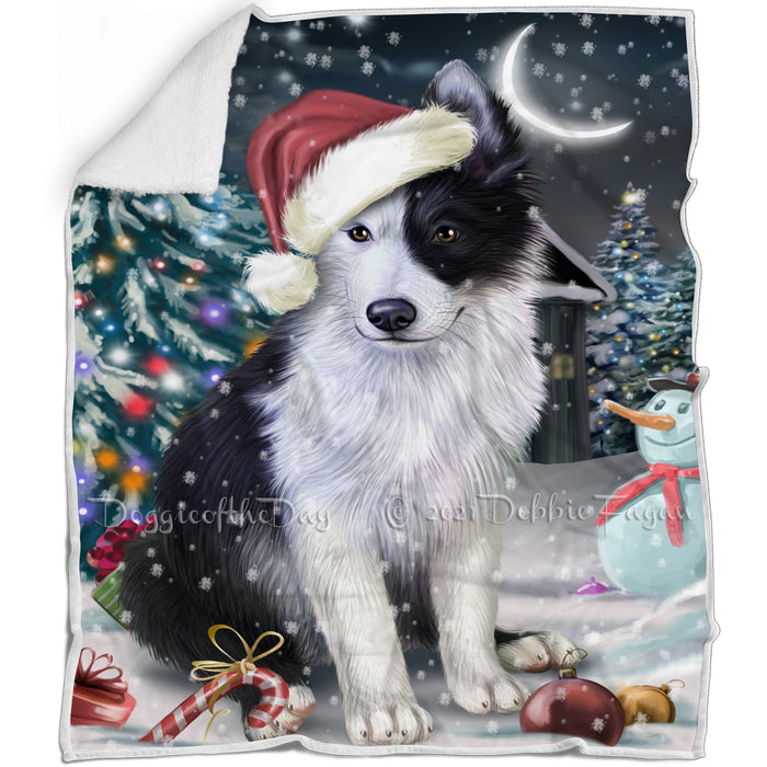 Have a Holly Jolly Christmas Border Collie Dog in Holiday Background Blanket D071
