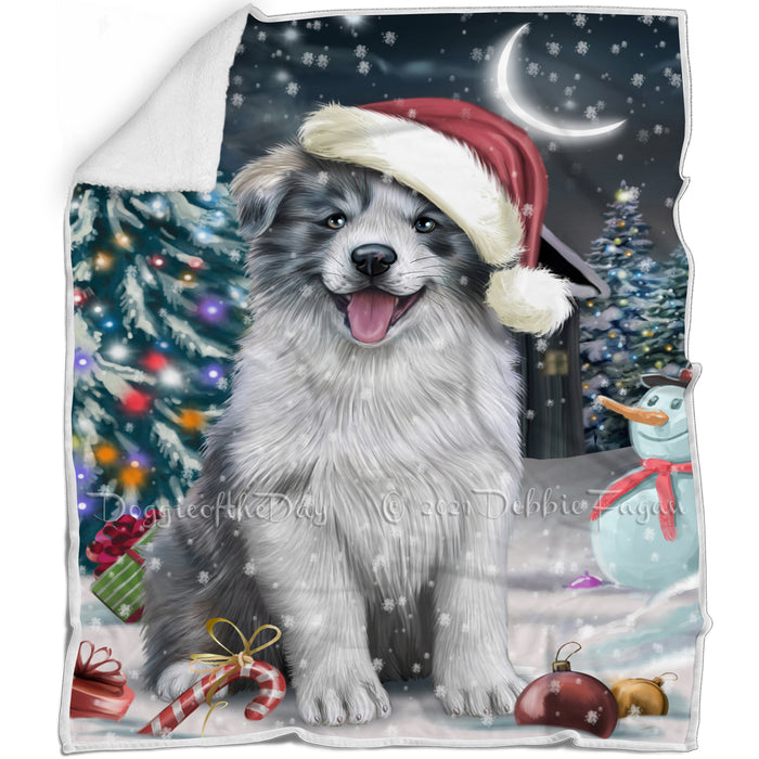 Have a Holly Jolly Christmas Border Collie Dog in Holiday Background Blanket D073