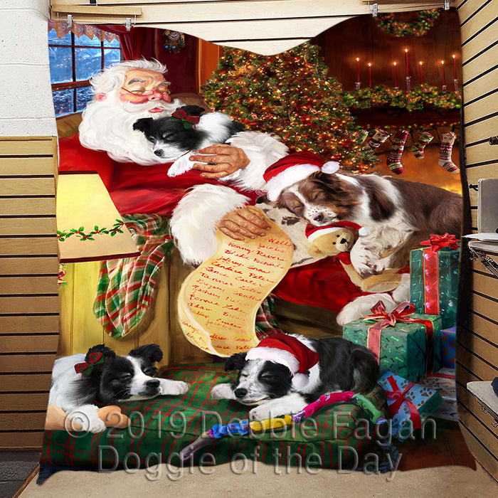 Santa Sleeping with Border Collie Dogs Quilt