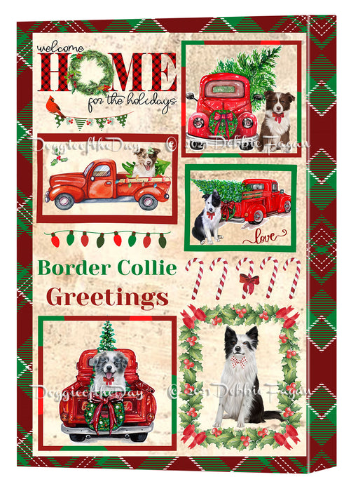 Welcome Home for Christmas Holidays Border Collie Dogs Canvas Wall Art Decor - Premium Quality Canvas Wall Art for Living Room Bedroom Home Office Decor Ready to Hang CVS149354