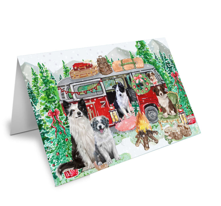 Christmas Time Camping with Border Collie Dogs Handmade Artwork Assorted Pets Greeting Cards and Note Cards with Envelopes for All Occasions and Holiday Seasons