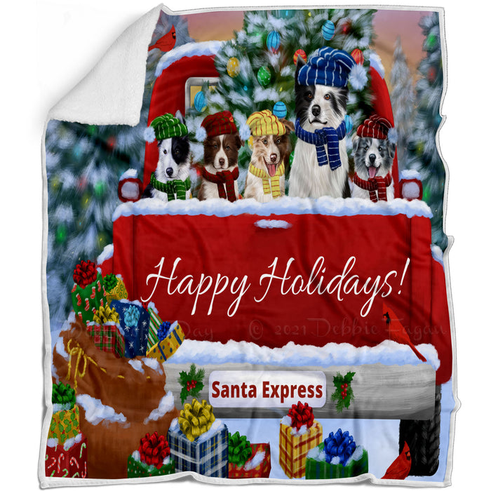 Christmas Red Truck Travlin Home for the Holidays Border Collie Dogs Blanket - Lightweight Soft Cozy and Durable Bed Blanket - Animal Theme Fuzzy Blanket for Sofa Couch