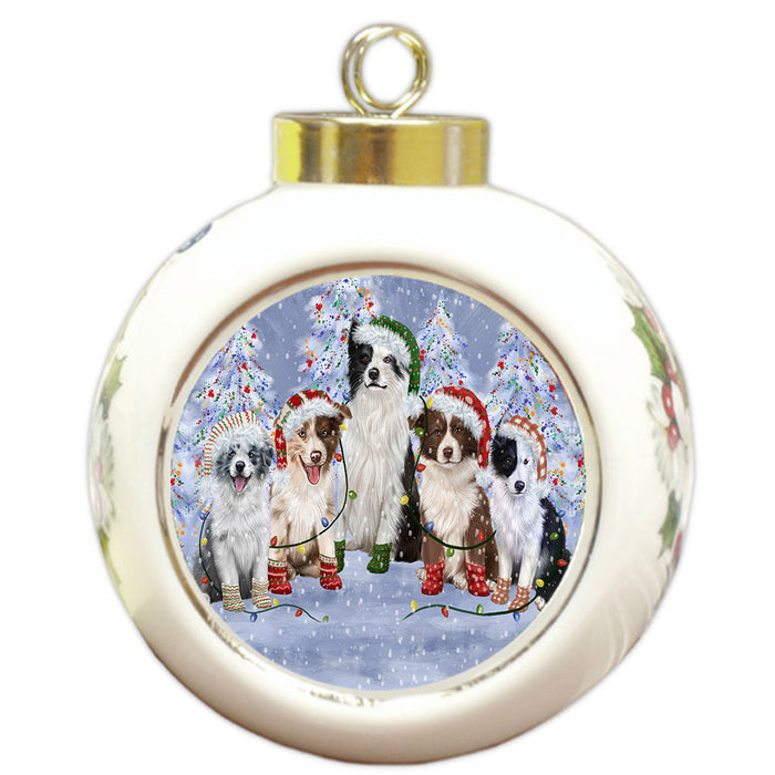 Christmas Lights and Border Collie Dogs Round Ball Christmas Ornament Pet Decorative Hanging Ornaments for Christmas X-mas Tree Decorations - 3" Round Ceramic Ornament