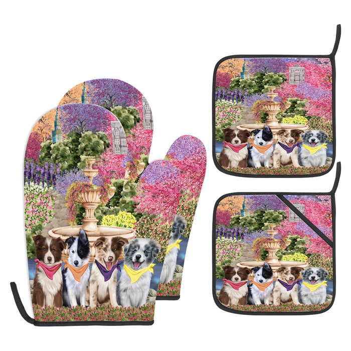 Border Collie Oven Mitts and Pot Holder Set, Kitchen Gloves for Cooking with Potholders, Explore a Variety of Custom Designs, Personalized, Pet & Dog Gifts