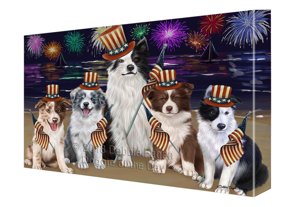 4th of July Independence Day Firework Border Collies Dog Canvas Wall Art CVS53607