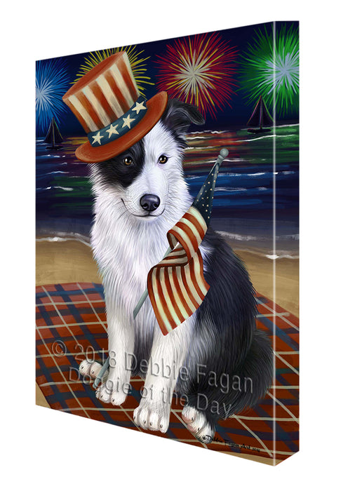 4th of July Independence Day Firework Border Collie Dog Canvas Wall Art CVS53616