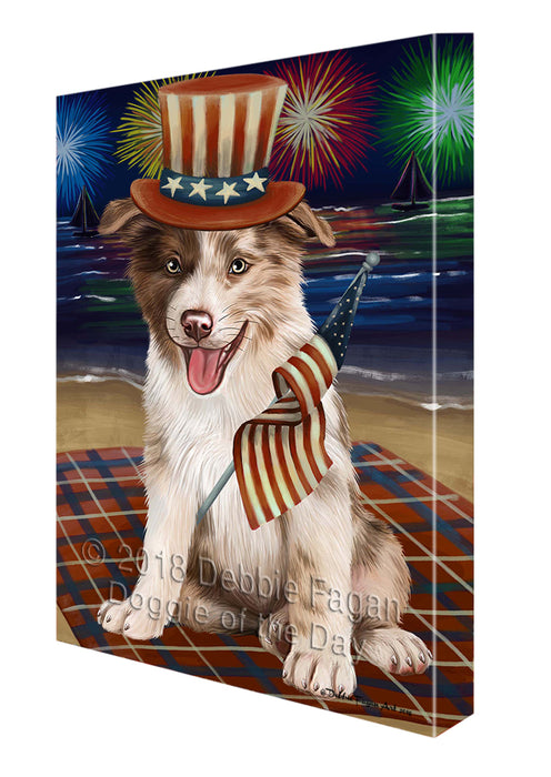 4th of July Independence Day Firework Border Collie Dog Canvas Wall Art CVS53625