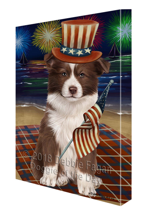 4th of July Independence Day Firework Border Collie Dog Canvas Wall Art CVS53634