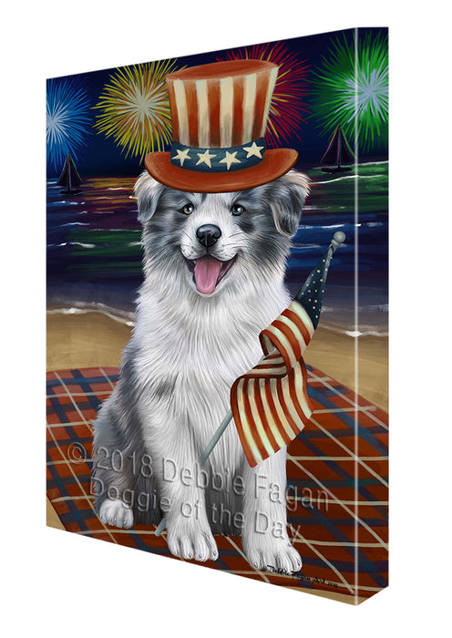 4th of July Independence Day Firework Border Collie Dog Canvas Wall Art CVS53643