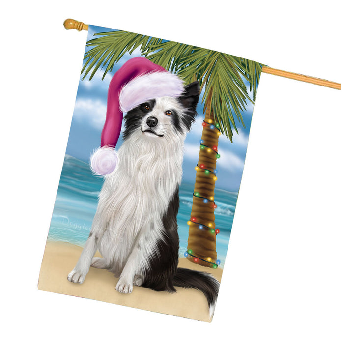 Christmas Summertime Beach Border Collie Dog House Flag Outdoor Decorative Double Sided Pet Portrait Weather Resistant Premium Quality Animal Printed Home Decorative Flags 100% Polyester FLG68684
