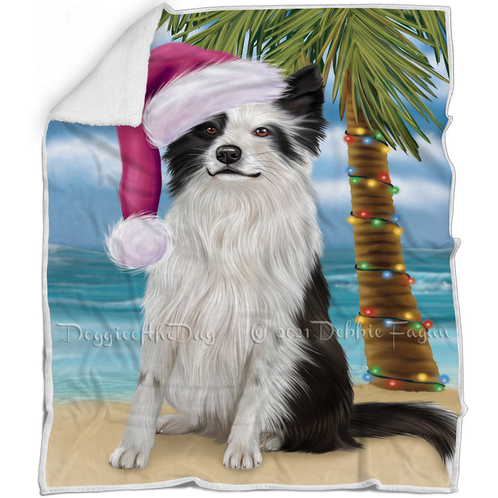 Summertime Happy Holidays Christmas Border Collie Dog on Tropical Island Beach Blanket