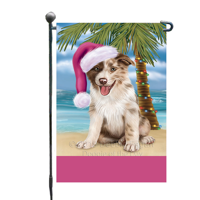 Personalized Summertime Happy Holidays Christmas Border Collie Dog on Tropical Island Beach  Custom Garden Flags GFLG-DOTD-A60419