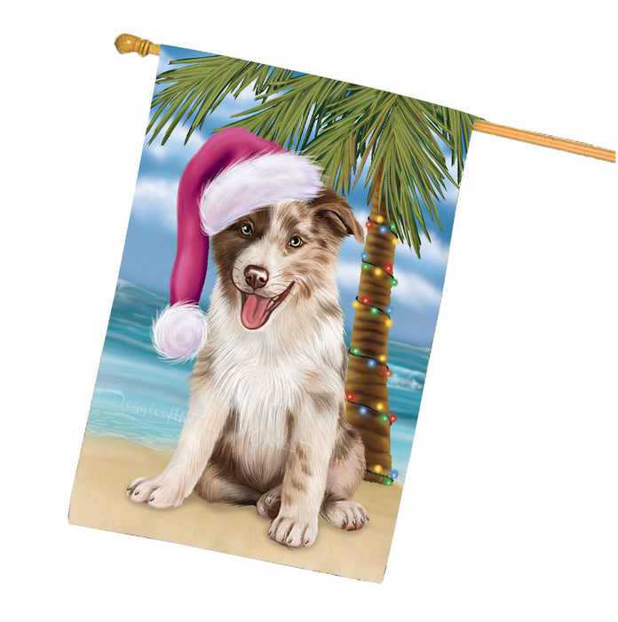 Christmas Summertime Beach Border Collie Dog House Flag Outdoor Decorative Double Sided Pet Portrait Weather Resistant Premium Quality Animal Printed Home Decorative Flags 100% Polyester FLG68685