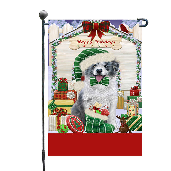 Personalized Happy Holidays Christmas Border Collie Dog House with Presents Custom Garden Flags GFLG-DOTD-A59281