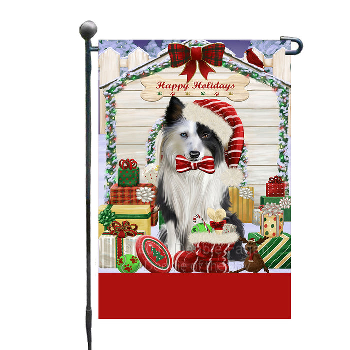 Personalized Happy Holidays Christmas Border Collie Dog House with Presents Custom Garden Flags GFLG-DOTD-A59283
