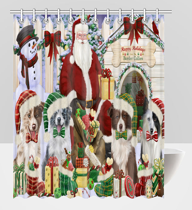 Happy Holidays Christmas Border Collie Dogs House Gathering Shower Curtain