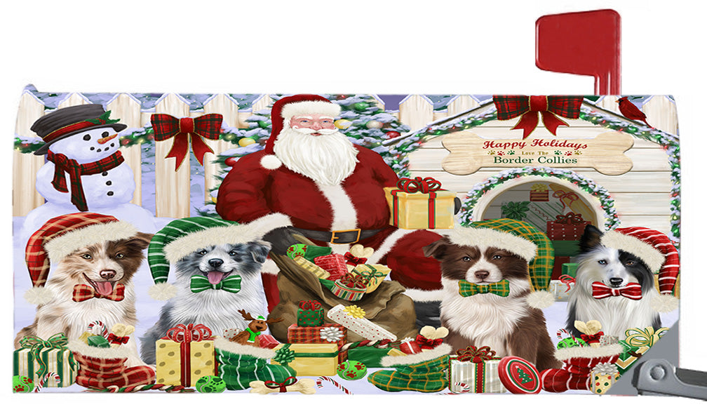 Happy Holidays Christmas Border Collie Dogs House Gathering 6.5 x 19 Inches Magnetic Mailbox Cover Post Box Cover Wraps Garden Yard Décor MBC48795
