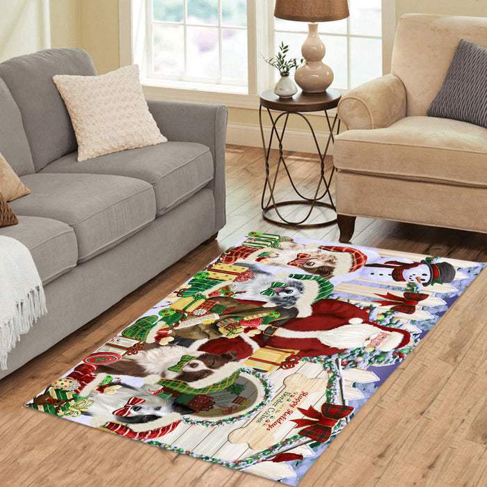 Happy Holidays Christma Border Collie Dogs House Gathering Area Rug