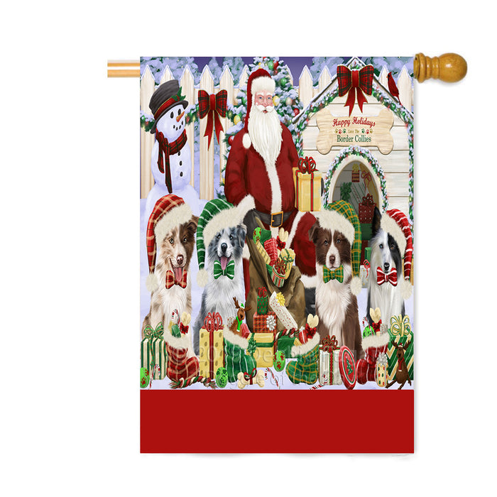Personalized Happy Holidays Christmas Border Collie Dogs House Gathering Custom House Flag FLG-DOTD-A58562