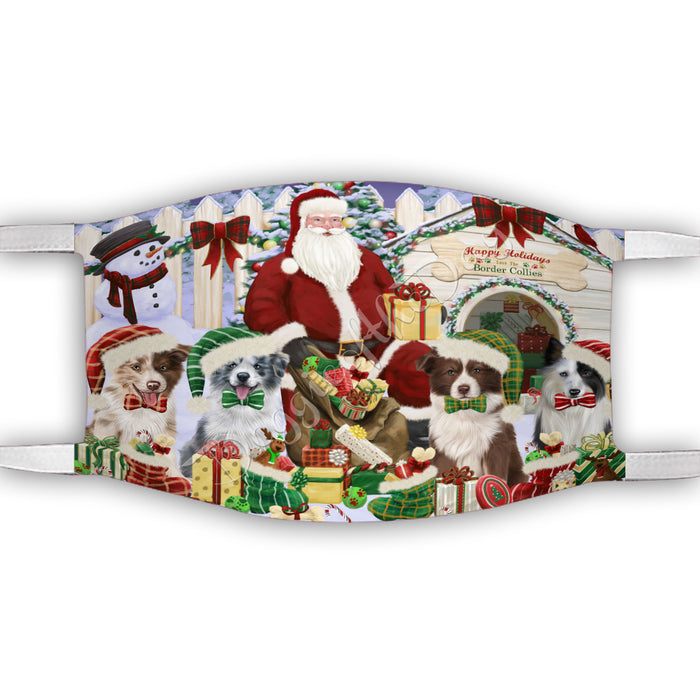 Happy Holidays Christmas Border Collie Dogs House Gathering Face Mask FM48227