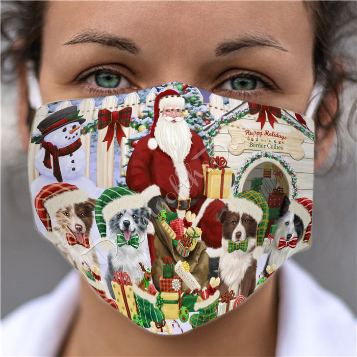Happy Holidays Christmas Border Collie Dogs House Gathering Face Mask FM48227