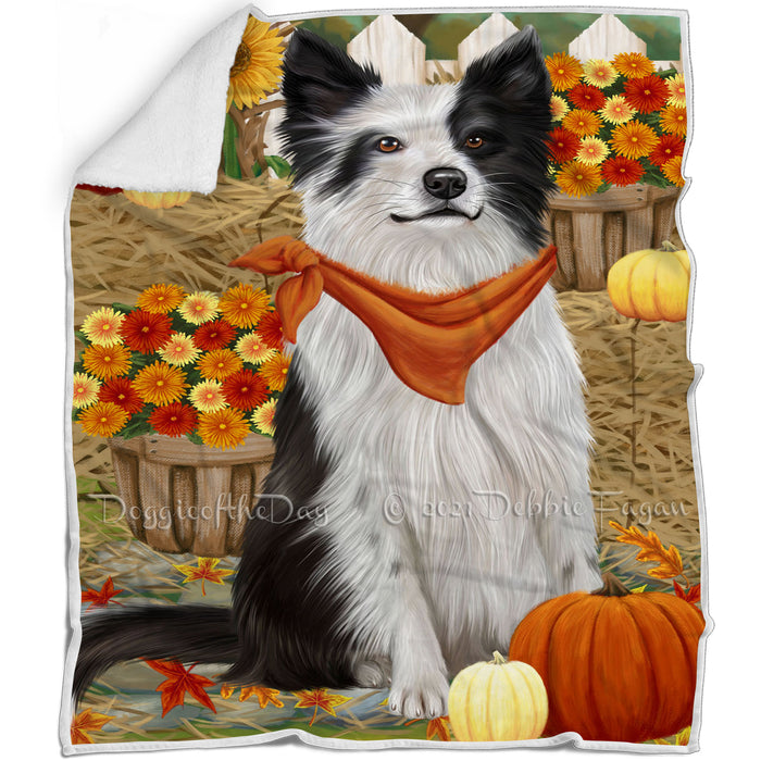 Fall Autumn Greeting Border Collie Dog with Pumpkins Blanket BLNKT72300