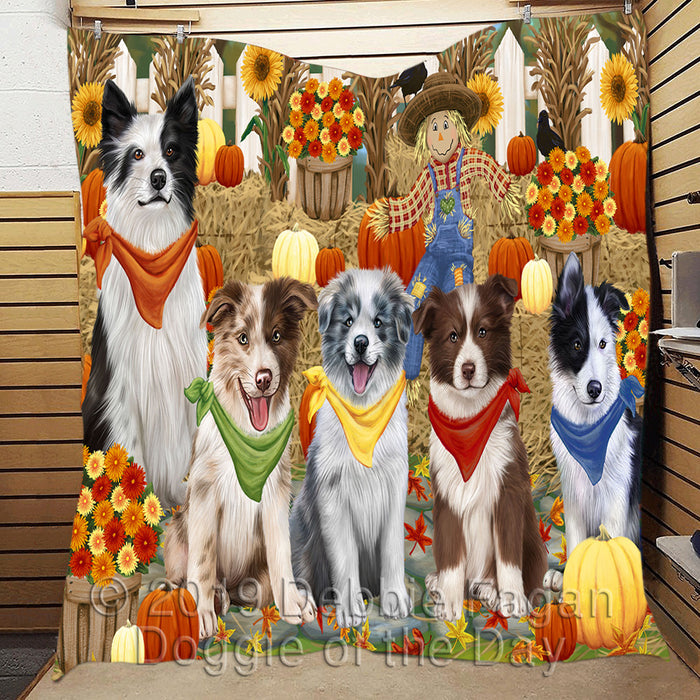 Fall Festive Harvest Time Gathering Border Collie Dogs Quilt