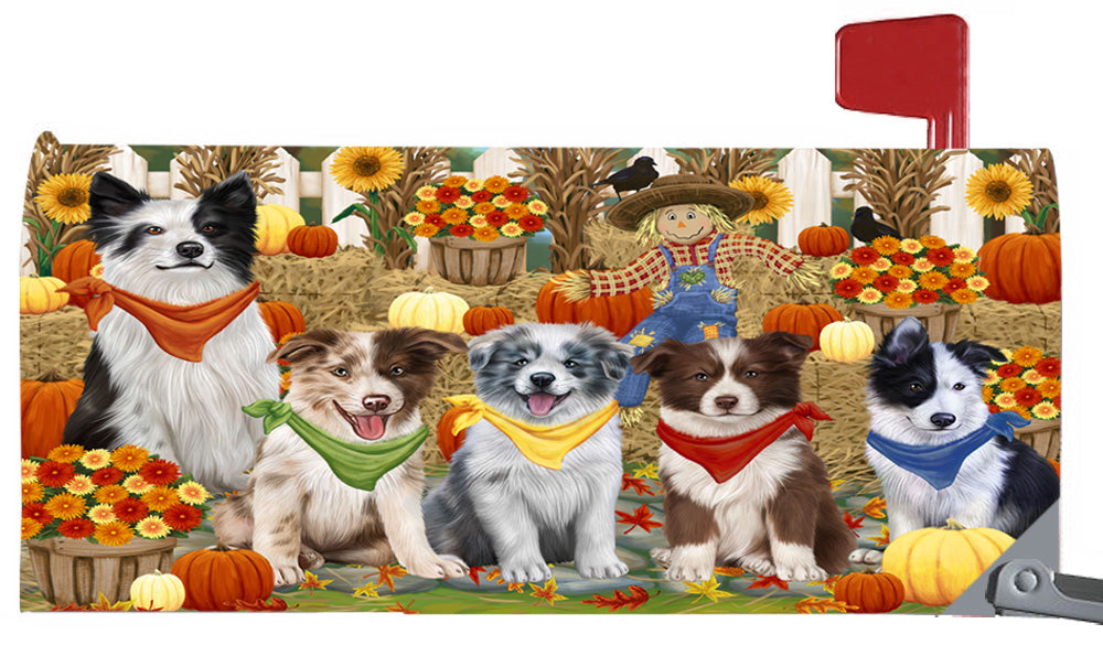 Fall Festive Harvest Time Gathering Border Collie Dogs 6.5 x 19 Inches Magnetic Mailbox Cover Post Box Cover Wraps Garden Yard Décor MBC49065