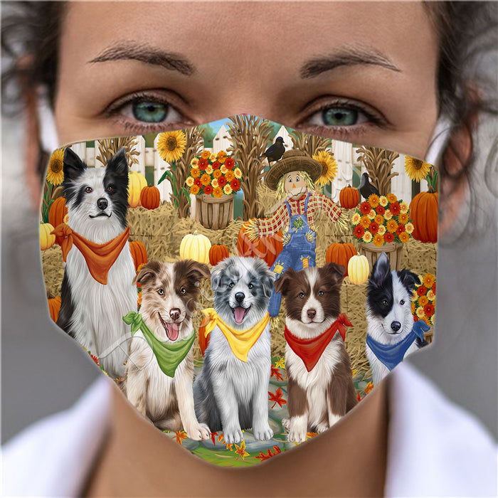 Fall Festive Harvest Time Gathering  Border Collie Dogs Face Mask FM48516