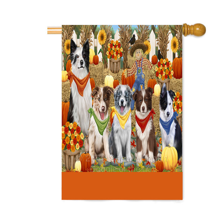 Personalized Fall Festive Gathering Border Collie Dogs with Pumpkins Custom House Flag FLG-DOTD-A61884