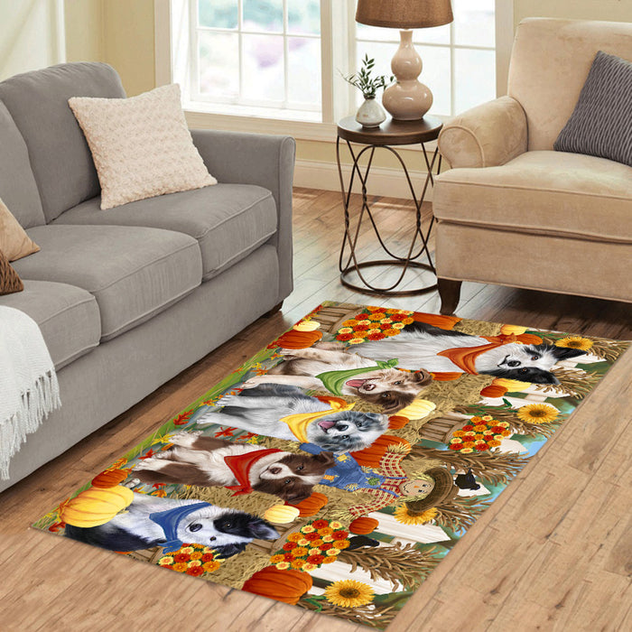 Fall Festive Harvest Time Gathering Border Collie Dogs Area Rug