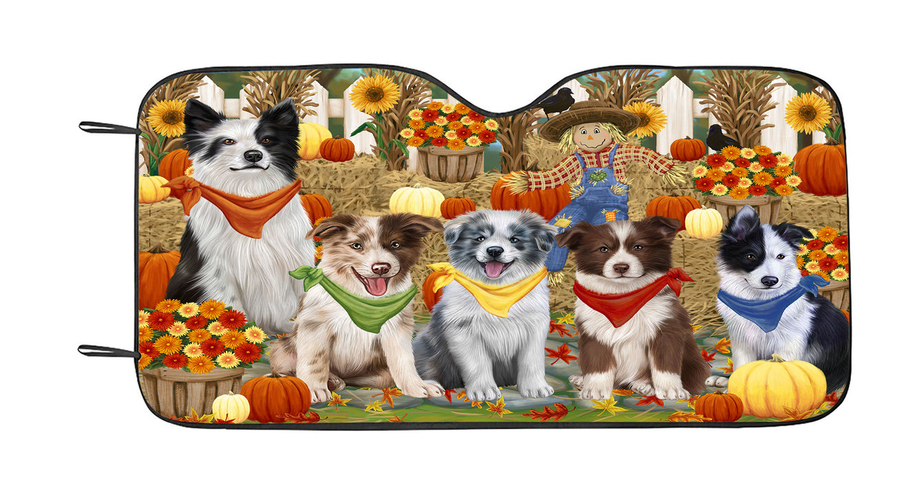 Fall Festive Harvest Time Gathering Border Collie Dogs Car Sun Shade